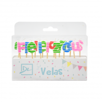VELA FELIZ CUMPLEAÑOS LETRAS RAYADAS