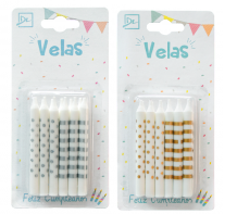 VELA X12 LUNARES Y RAYAS PLATA U ORO