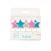 VELA X5 ESTRELLAS PLATA ROSA AZUL